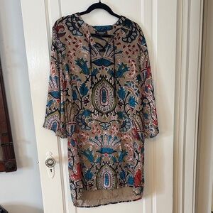 Elegant Multicolor Paisley Long Sleeve Dress